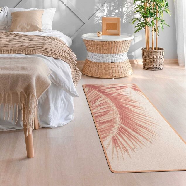Teppich Läufer Boho – Rosegoldene Palmenblätter