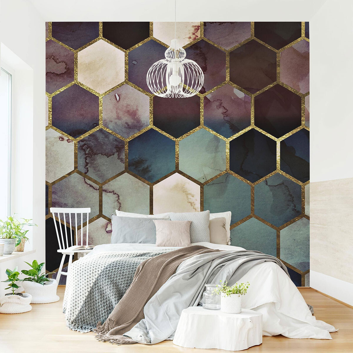 Schlafzimmer Tapete – Hexagonträume Aquarell Muster