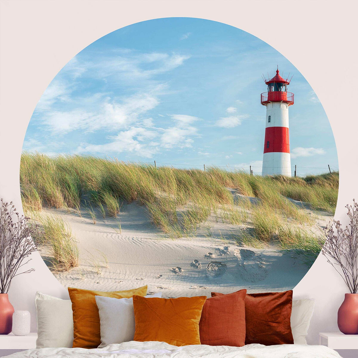 Runde Fototapete Schlafzimmer Meer – Leuchtturm an der Nordsee 