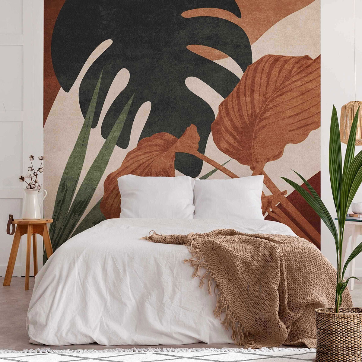 Fototapete Schlafzimmer selbstklebend – Tropische Boho Blätter