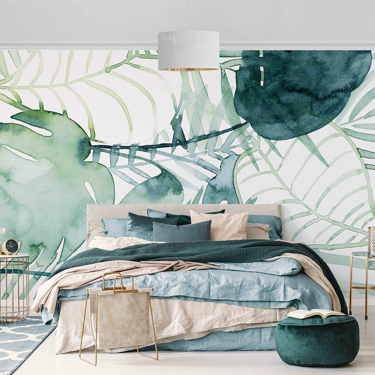 Schlafzimmer Farben beruhigend – Tapete Palmwedel in Wasserfarbe II