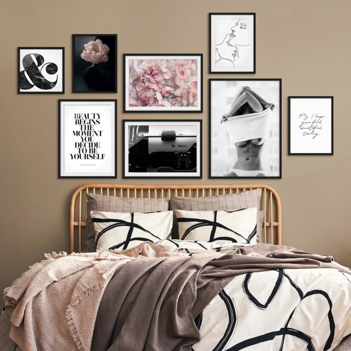 Moderne Schlafzimmer Farben – Bilderwand Beauty and Flowers