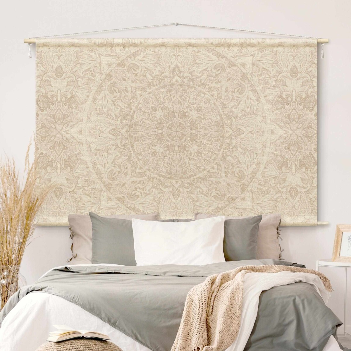 Farben für Schlafzimmer – Wandteppich Mandala Aquarell Muster Ornament beige