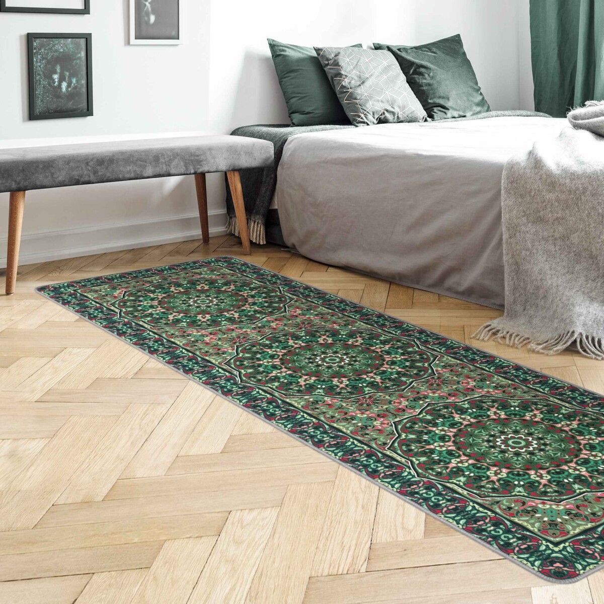 Schöne Farben fürs Schlafzimmer – Teppich Skandinavisches Muster Waldgrün