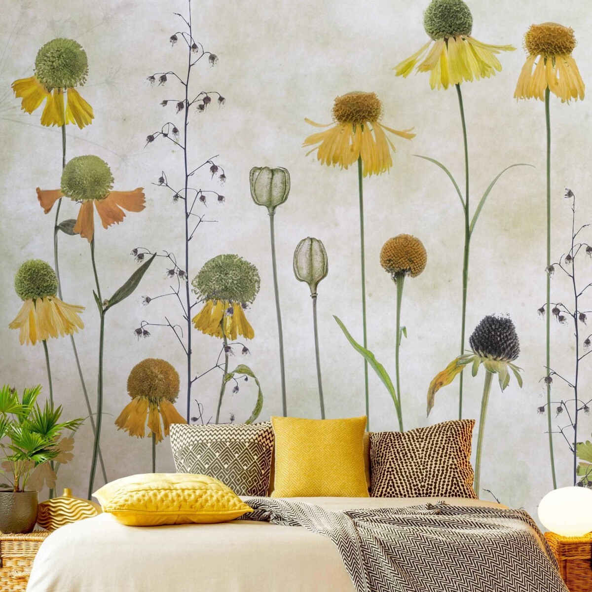 Schlafzimmer Farben Wände – Tapete Zarte Helenium Blüten
