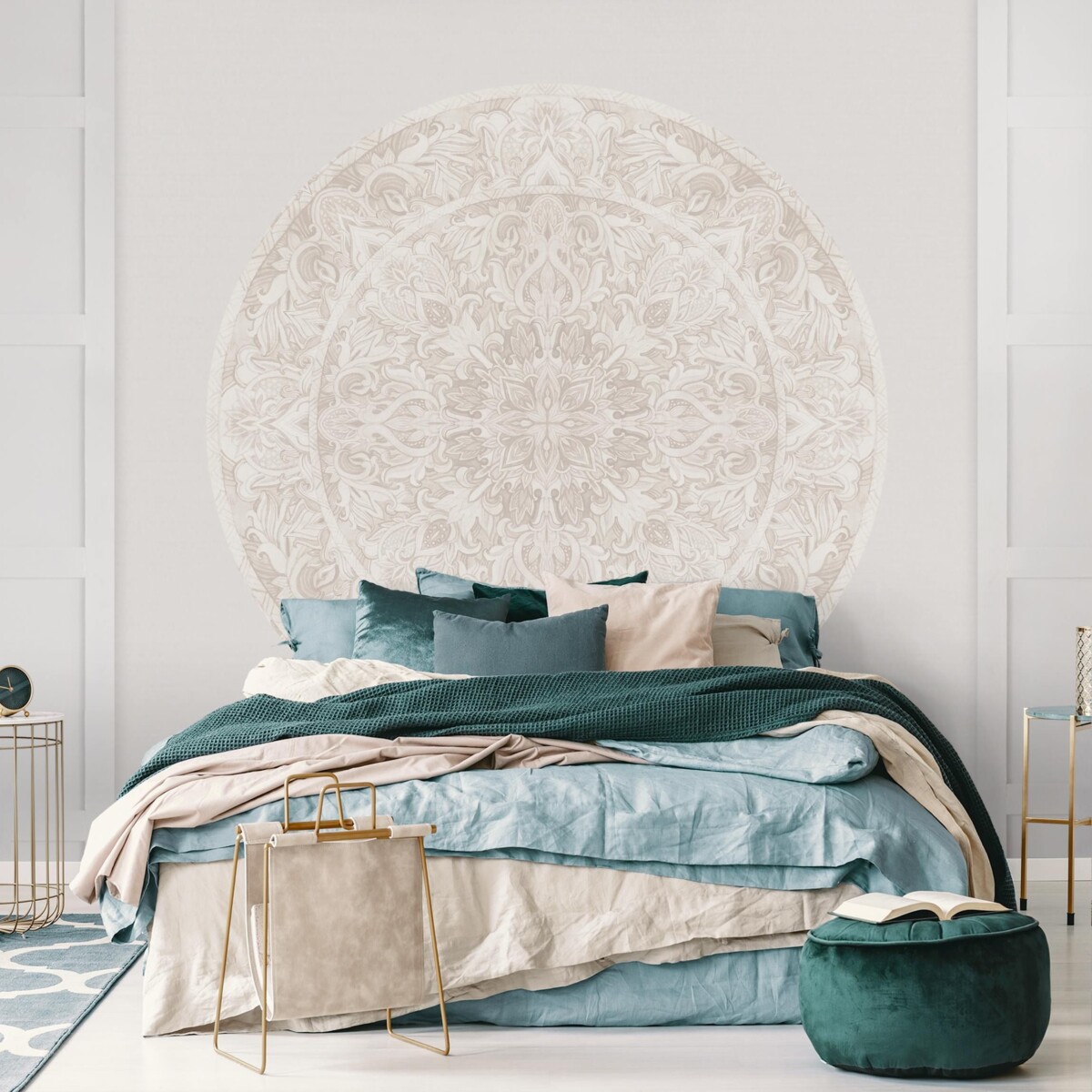 Tapetentrends Schlafzimmer – Mandala Aquarell Ornament beige