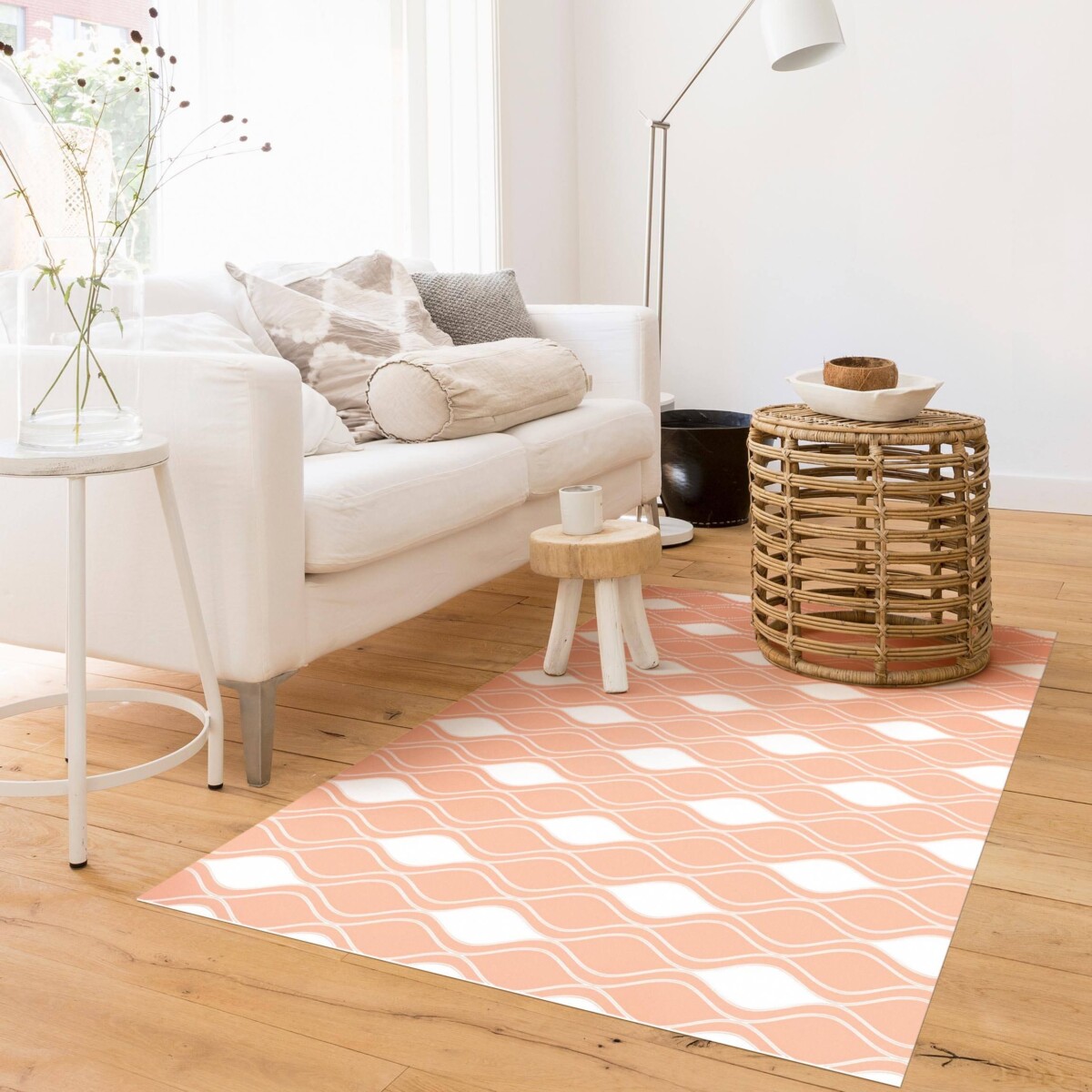 Pantone Farben – Teppich Retro Muster mit glänzenden Tropfen in Pfirsich