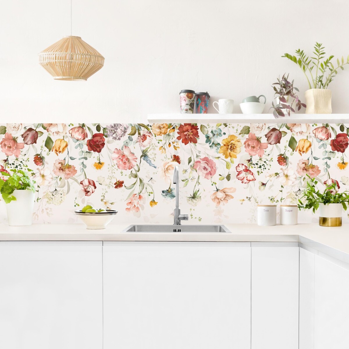 Küchenrückwand – Rankende Blumen Aquarell