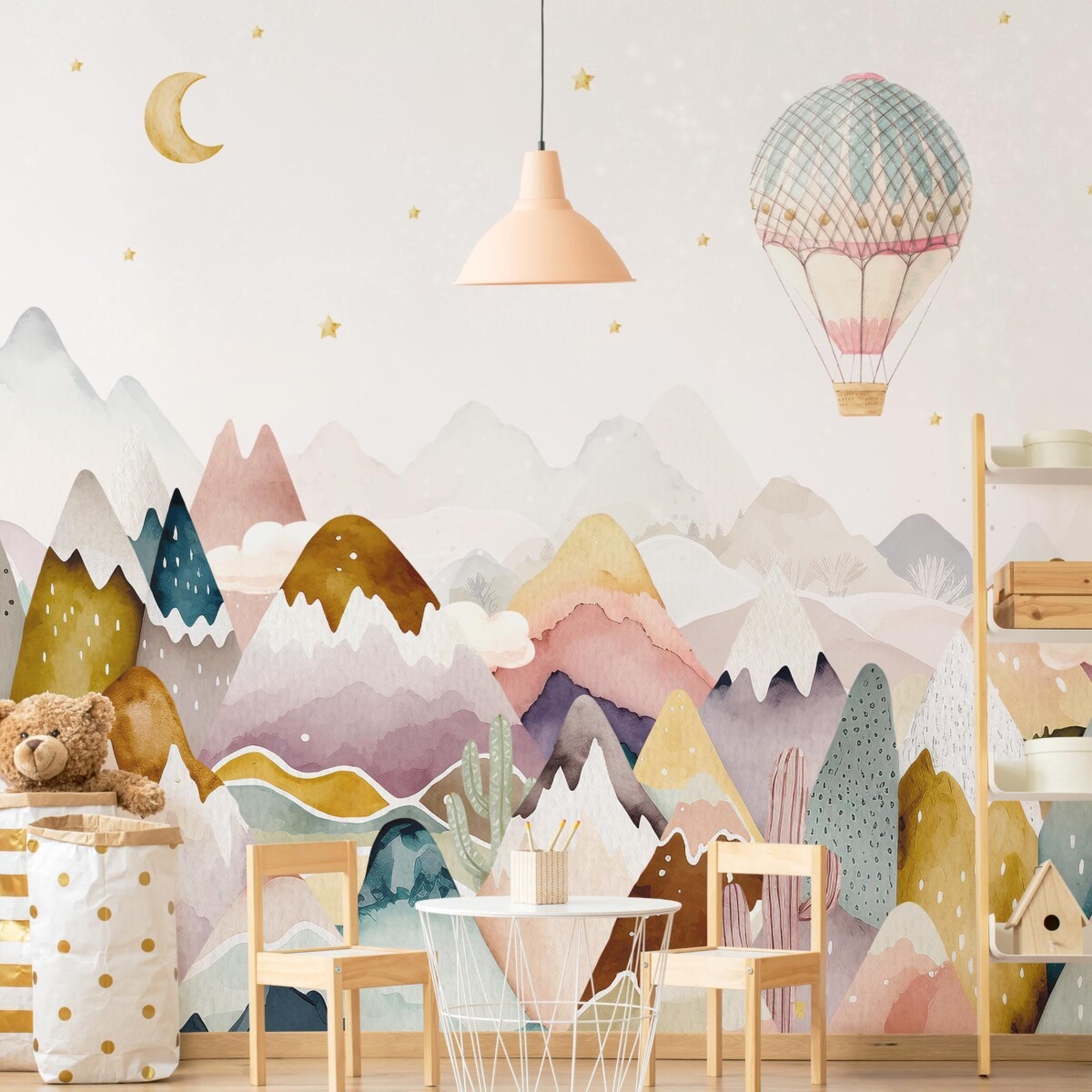 Kinderzimmer Wandgestaltung Berge – Tapete Boho Berglandschaft