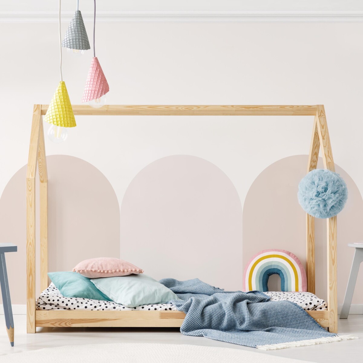 Moderne Wandgestaltung Kinderzimmer – Halbkreisbordüre groß beige Mix