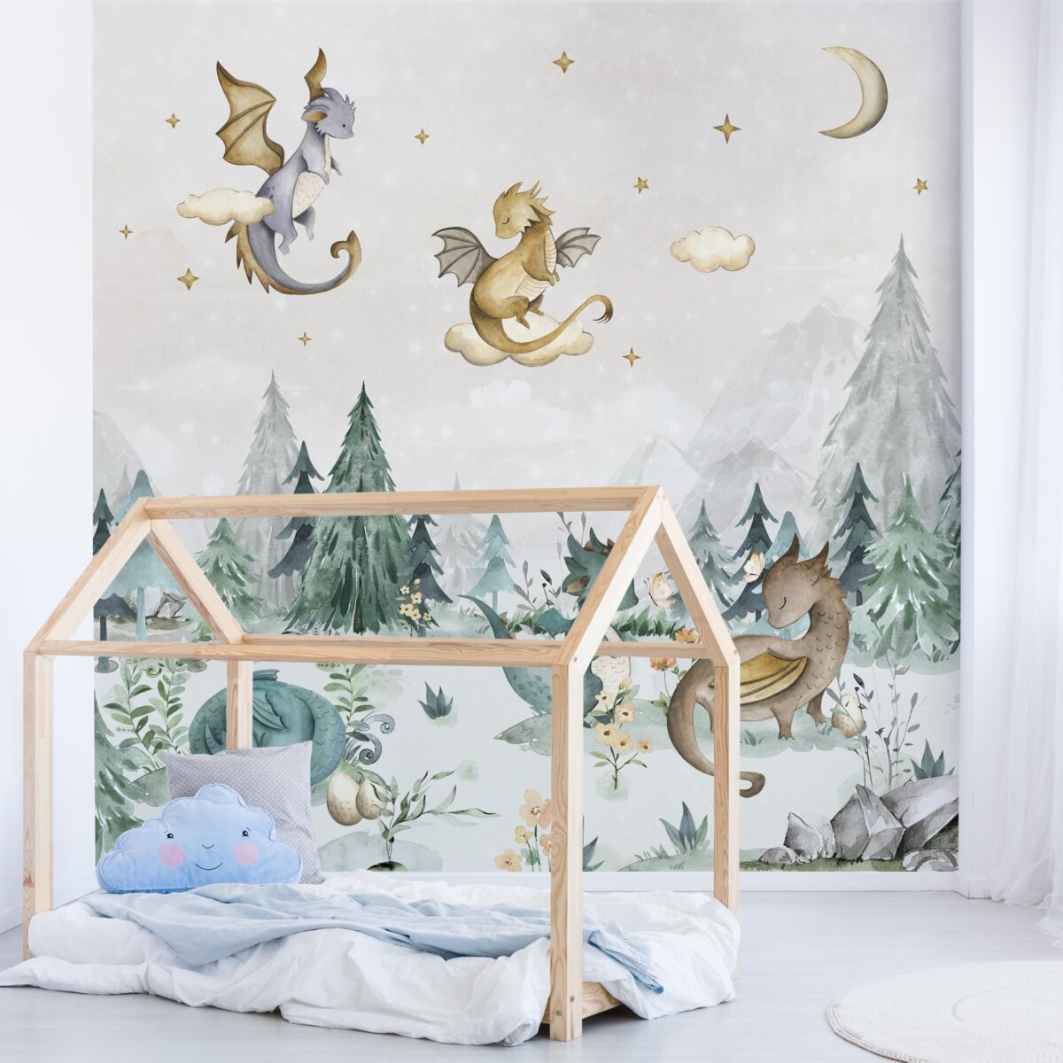 Ideen für Kinderzimmer Wandgestaltung – Tapete Verträumte Drachen