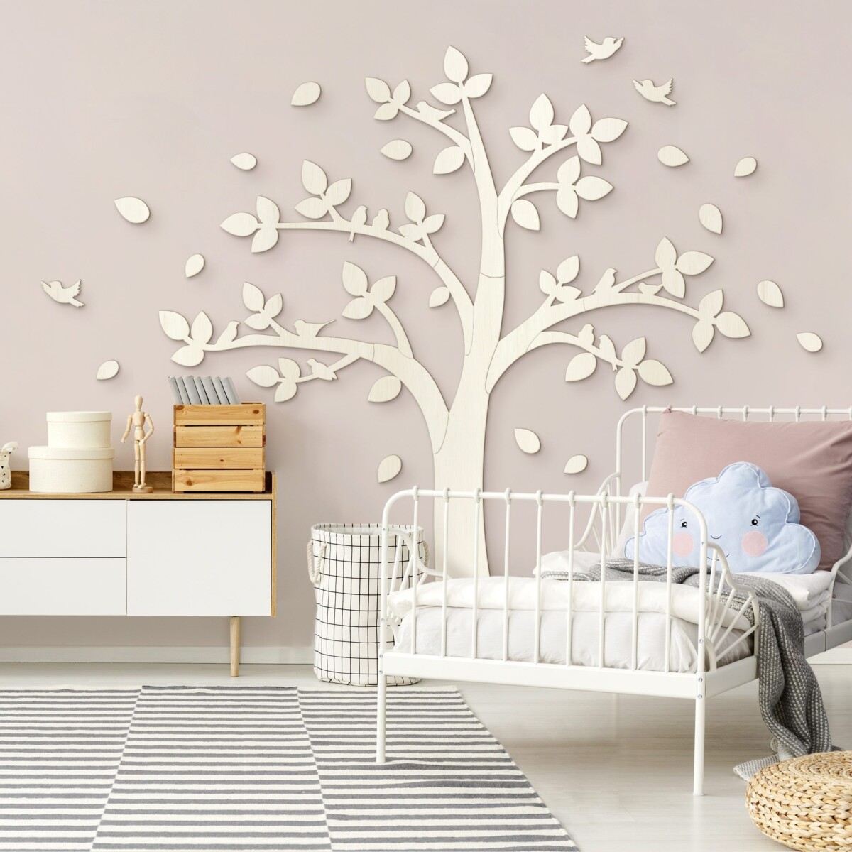 Kinderzimmer Wandgestaltung Baum – Wanddeko Holz XXL Baum mit Spatzen