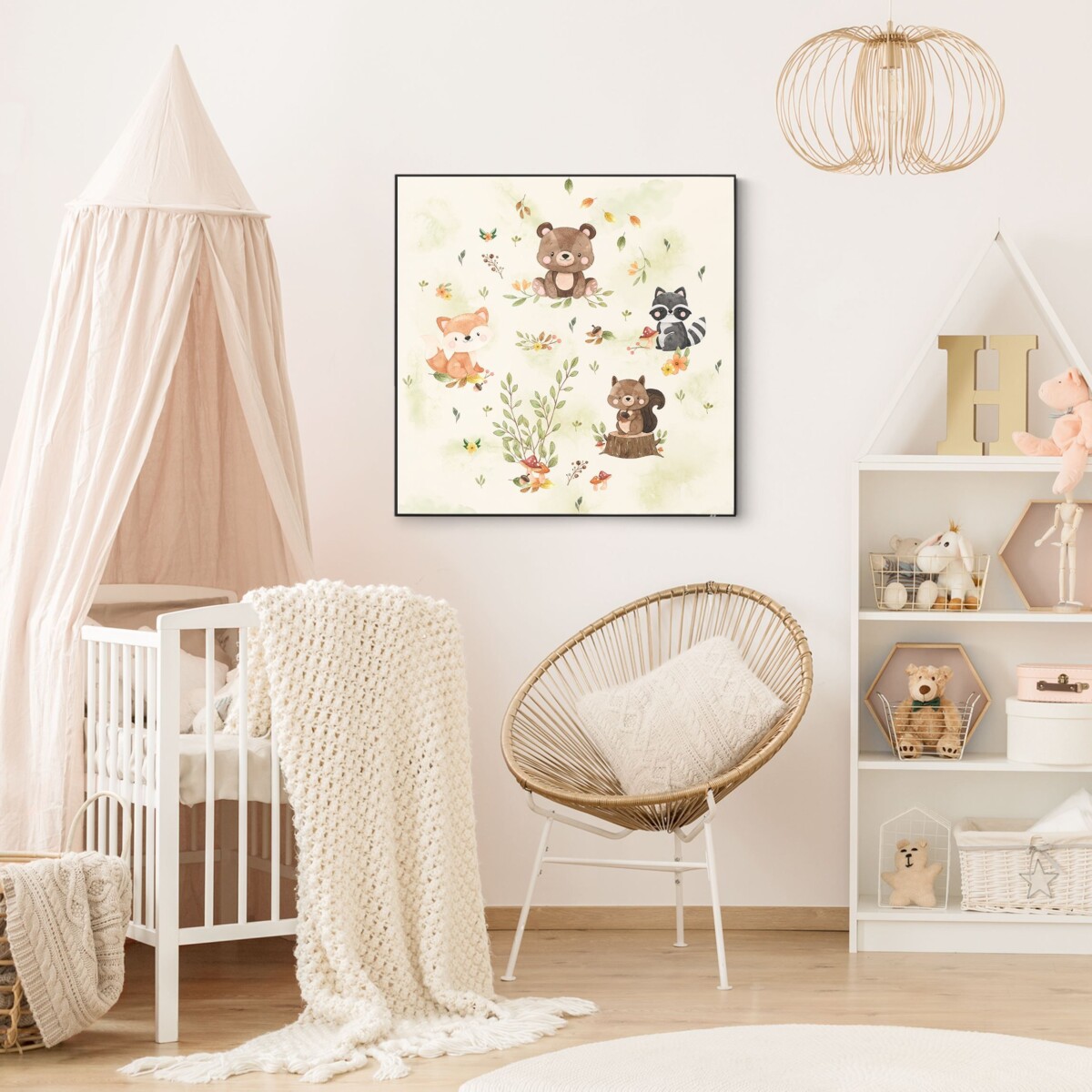 Kinderzimmer Junge mit Wechselbild – Waldtiere Herbst Fuchs Bär Eichhörnchen Waschbär